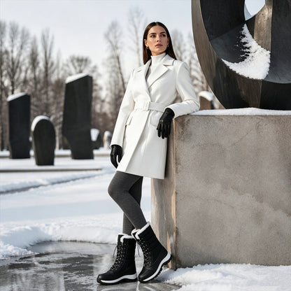 Bottes de neige mi-mollet imperméables à doublure pelucheuse pour femmes