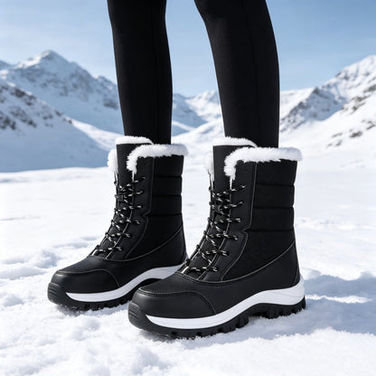 Bottes de neige mi-mollet imperméables à doublure pelucheuse pour femmes