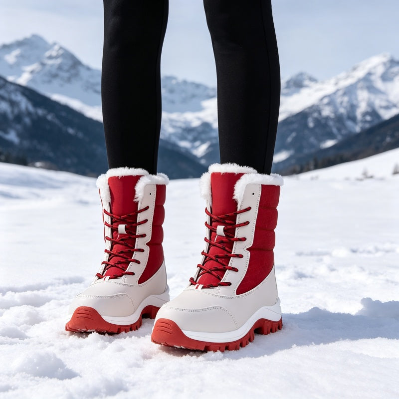Bottes de neige mi-mollet imperméables à doublure pelucheuse pour femmes