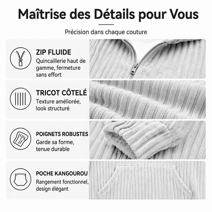 Sweat-shirt à capuche en velours côtelé demi-zip pour homme