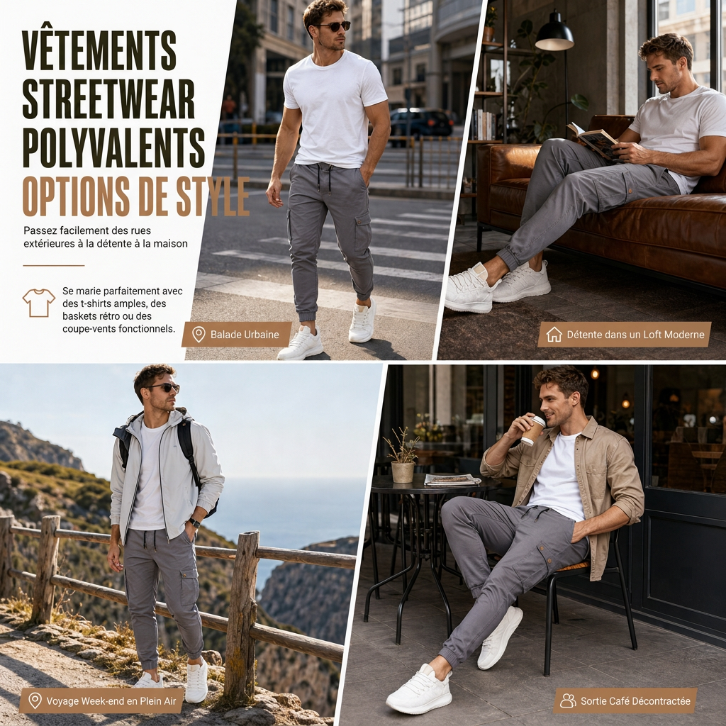 Pantalon Jogger Cargo Unisexe Couleur Unie Décontracté