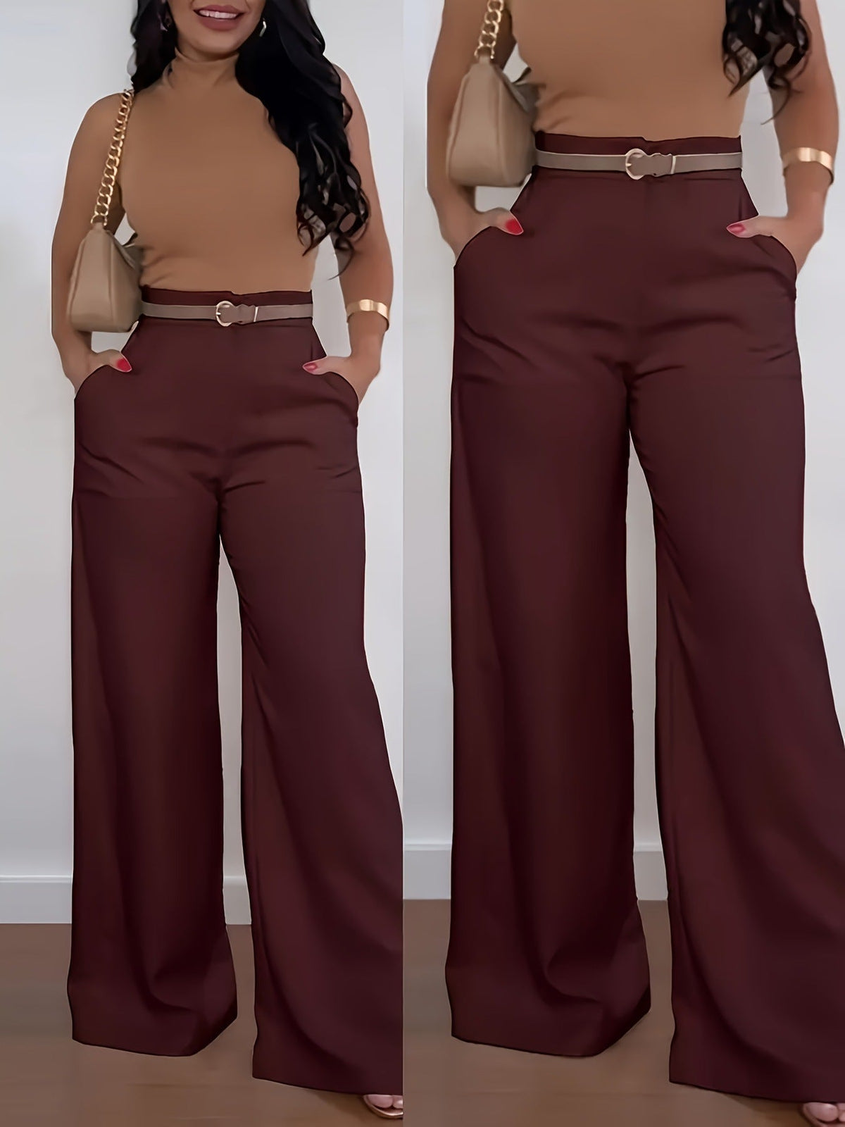 Pantalon de ville décontracté à larges jambes pour femmes, pantalon long pour automne-hiver