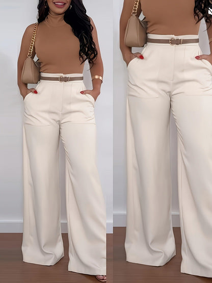 Pantalon de ville décontracté à larges jambes pour femmes, pantalon long pour automne-hiver
