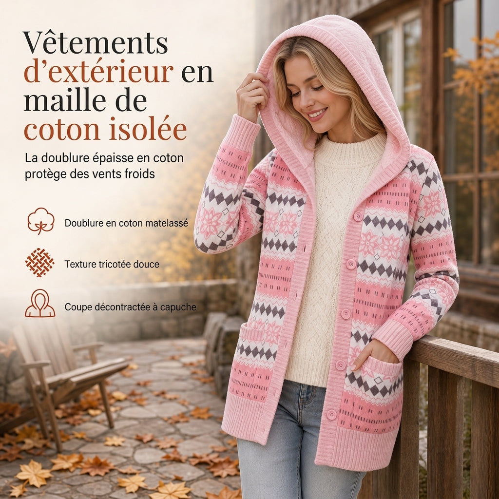 🔥 50% de réduction 🔥Pull à capuche mi-long en maille pour femme, doublure en coton
