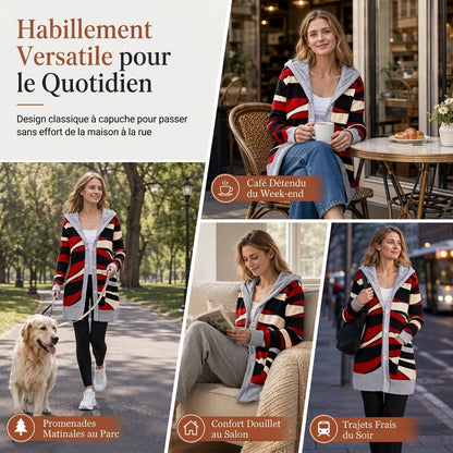 🔥 50% de réduction 🔥Pull à capuche mi-long en maille pour femme, doublure en coton