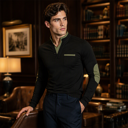 🔥 50% de réduction 🔥Chemise à col montant pour homme, haut pull décontracté à manches longues et design contrastant
