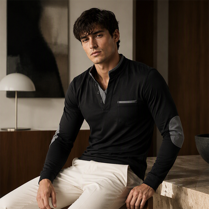 🔥 50% de réduction 🔥Chemise à col montant pour homme, haut pull décontracté à manches longues et design contrastant