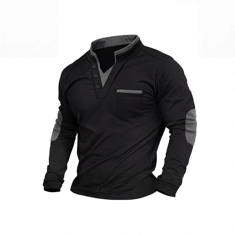 🔥 50% de réduction 🔥Chemise à col montant pour homme, haut pull décontracté à manches longues et design contrastant