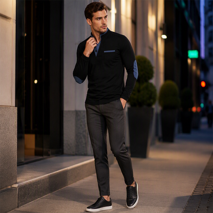 🔥 50% de réduction 🔥Chemise à col montant pour homme, haut pull décontracté à manches longues et design contrastant