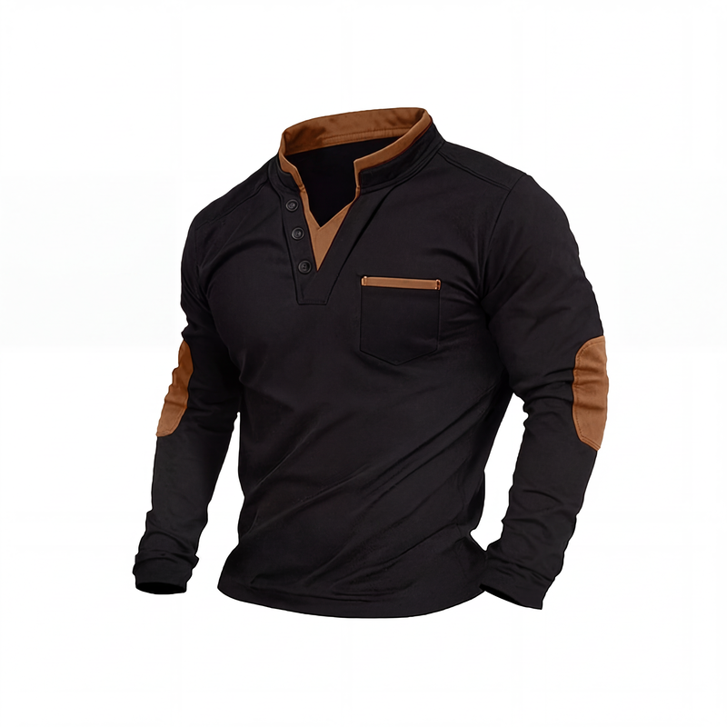 🔥 50% de réduction 🔥Chemise à col montant pour homme, haut pull décontracté à manches longues et design contrastant