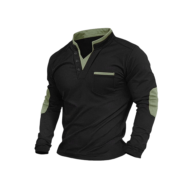 🔥 50% de réduction 🔥Chemise à col montant pour homme, haut pull décontracté à manches longues et design contrastant
