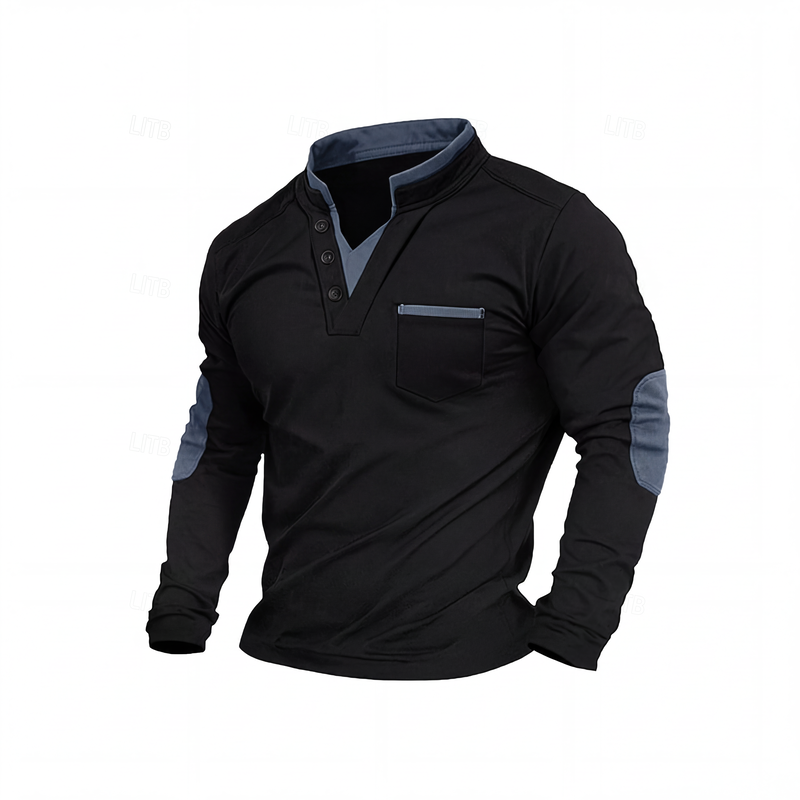 🔥 50% de réduction 🔥Chemise à col montant pour homme, haut pull décontracté à manches longues et design contrastant