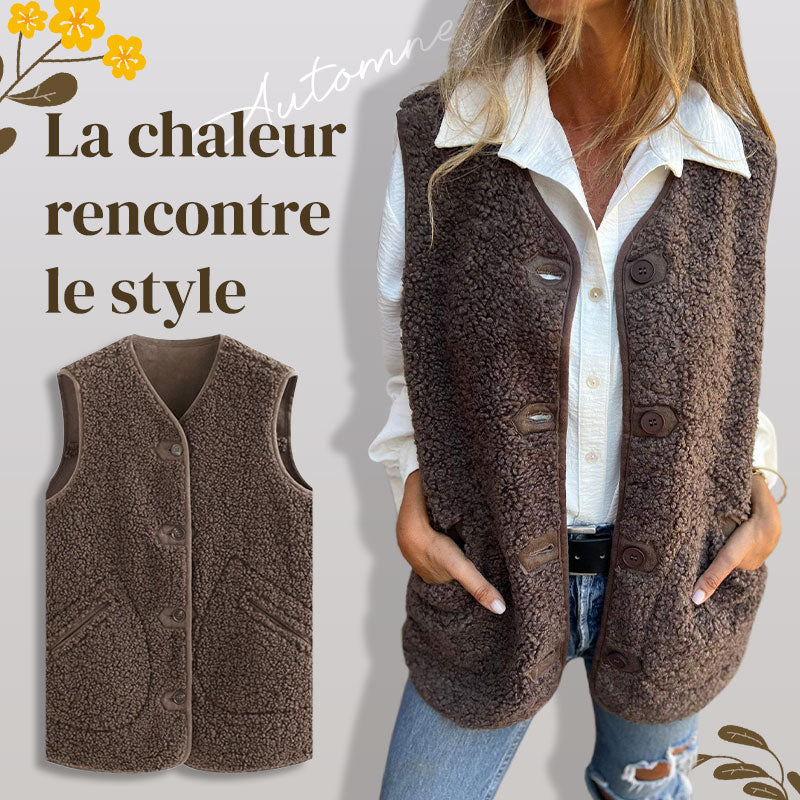 🔥 50% de réduction 🔥Gilet Court Chaud à Boutons pour Femme en Automne