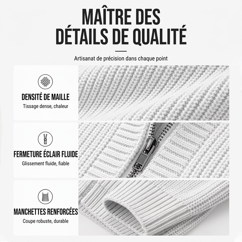 🎁Soldes ! Prix cassés🌍Pull en maille à capuche et à fermeture éclair décontracté pour homme
