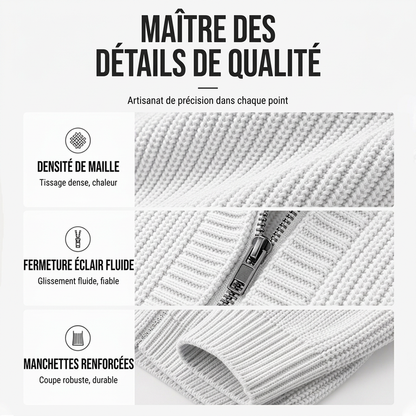 🎁Soldes ! Prix cassés🌍Pull en maille à capuche et à fermeture éclair décontracté pour homme