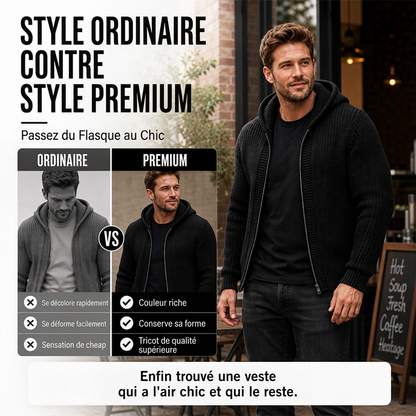 🎁Soldes ! Prix cassés🌍Pull en maille à capuche et à fermeture éclair décontracté pour homme