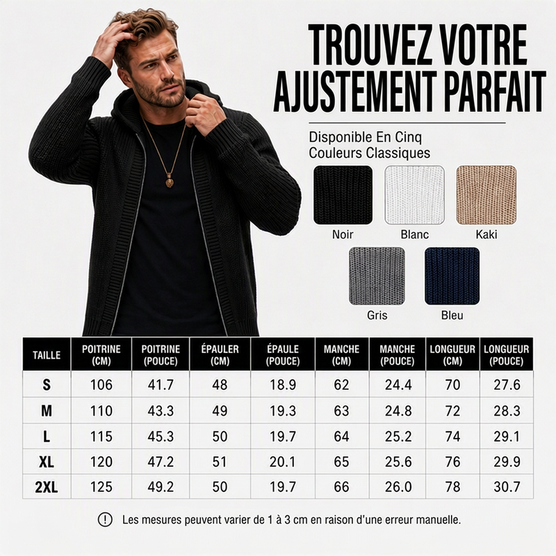 🎁Soldes ! Prix cassés🌍Pull en maille à capuche et à fermeture éclair décontracté pour homme