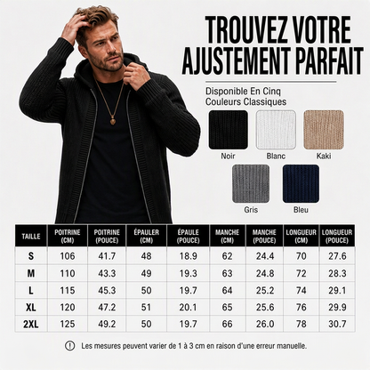 🎁Soldes ! Prix cassés🌍Pull en maille à capuche et à fermeture éclair décontracté pour homme