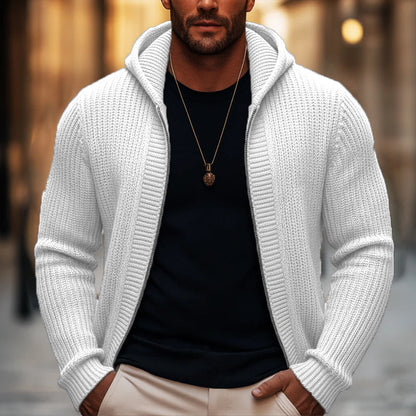 🎁Soldes ! Prix cassés🌍Pull en maille à capuche et à fermeture éclair décontracté pour homme