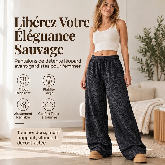 🎁Soldes ! Prix cassés🌍Pantalon de survêtement décontracté à larges jambes et imprimé léopard pour femme
