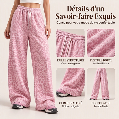 🎁Soldes ! Prix cassés🌍Pantalon de survêtement décontracté à larges jambes et imprimé léopard pour femme