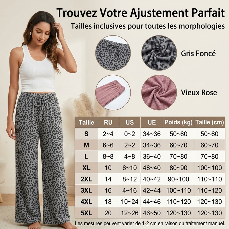 🎁Soldes ! Prix cassés🌍Pantalon de survêtement décontracté à larges jambes et imprimé léopard pour femme