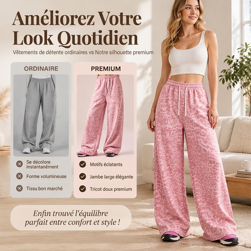 🎁Soldes ! Prix cassés🌍Pantalon de survêtement décontracté à larges jambes et imprimé léopard pour femme