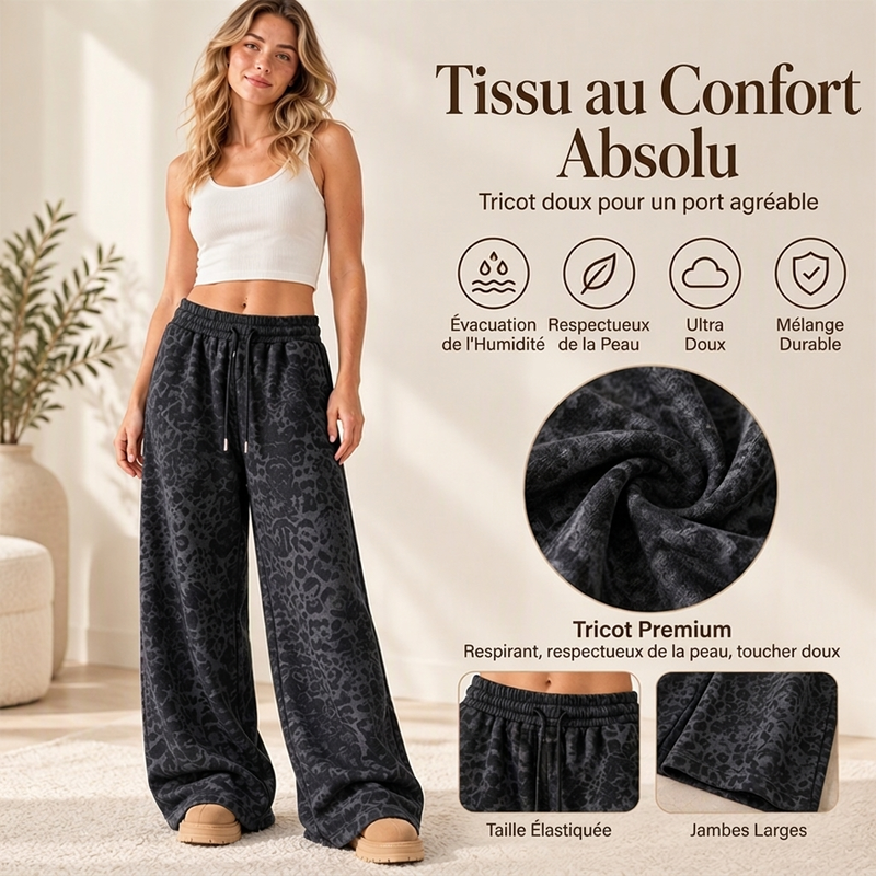 🎁Soldes ! Prix cassés🌍Pantalon de survêtement décontracté à larges jambes et imprimé léopard pour femme