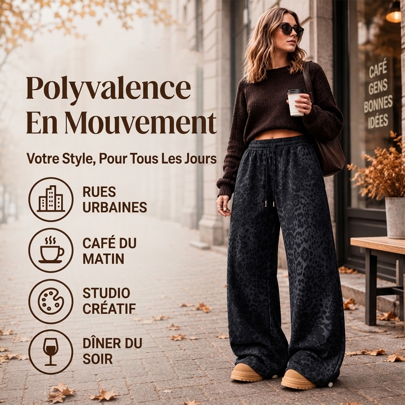 🎁Soldes ! Prix cassés🌍Pantalon de survêtement décontracté à larges jambes et imprimé léopard pour femme