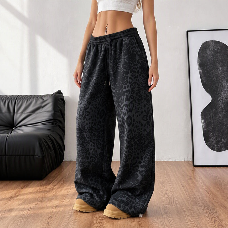 🎁Soldes ! Prix cassés🌍Pantalon de survêtement décontracté à larges jambes et imprimé léopard pour femme