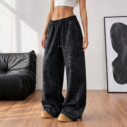 🎁Soldes ! Prix cassés🌍Pantalon de survêtement décontracté à larges jambes et imprimé léopard pour femme
