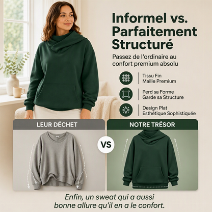 Sweat-shirt à capuche et col drapeau pour femme, style décontracté