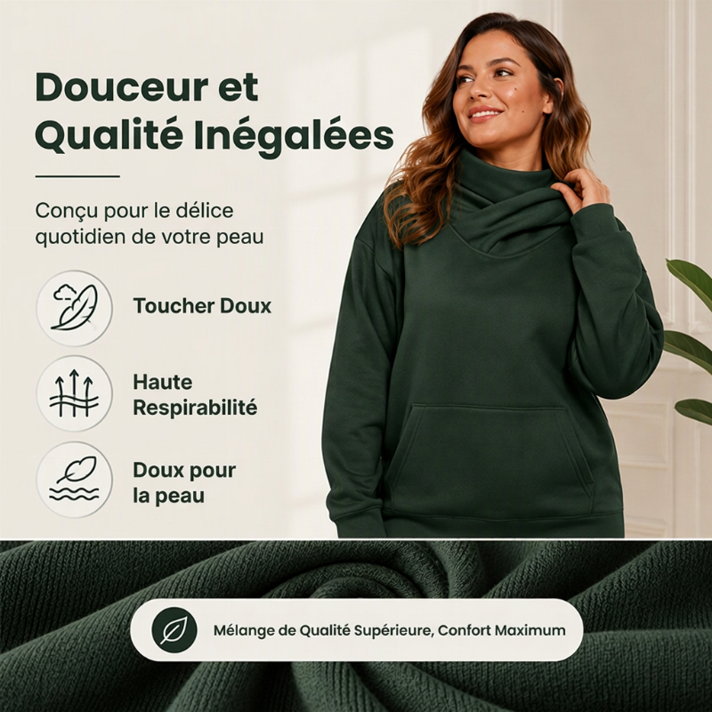 Sweat-shirt à capuche et col drapeau pour femme, style décontracté
