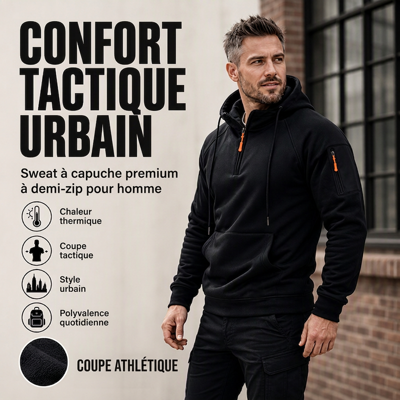 Sweat à capuche décontracté pour homme avec quart de zip