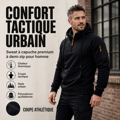 Sweat à capuche décontracté pour homme avec quart de zip