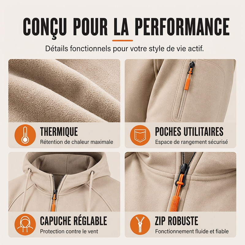 Sweat à capuche décontracté pour homme avec quart de zip
