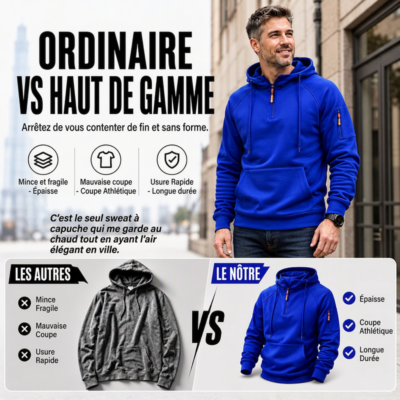 Sweat à capuche décontracté pour homme avec quart de zip