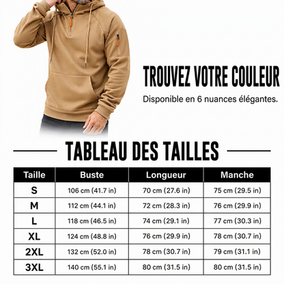 Sweat à capuche décontracté pour homme avec quart de zip