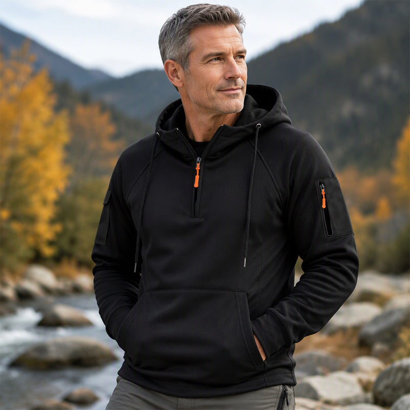 Sweat à capuche décontracté pour homme avec quart de zip