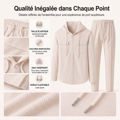 Ensemble veste à capuche en gaufre et pantalon décontracté pour homme