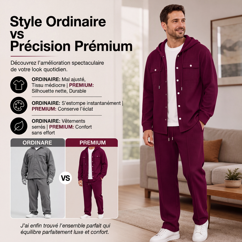 Ensemble veste à capuche en gaufre et pantalon décontracté pour homme