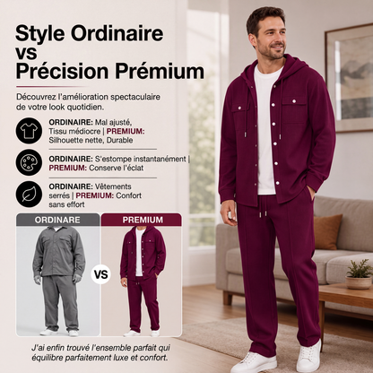 Ensemble veste à capuche en gaufre et pantalon décontracté pour homme