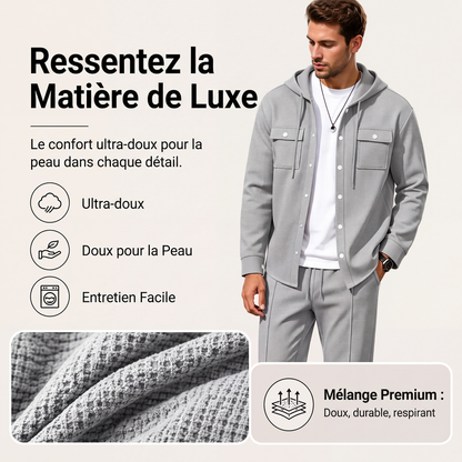 Ensemble veste à capuche en gaufre et pantalon décontracté pour homme