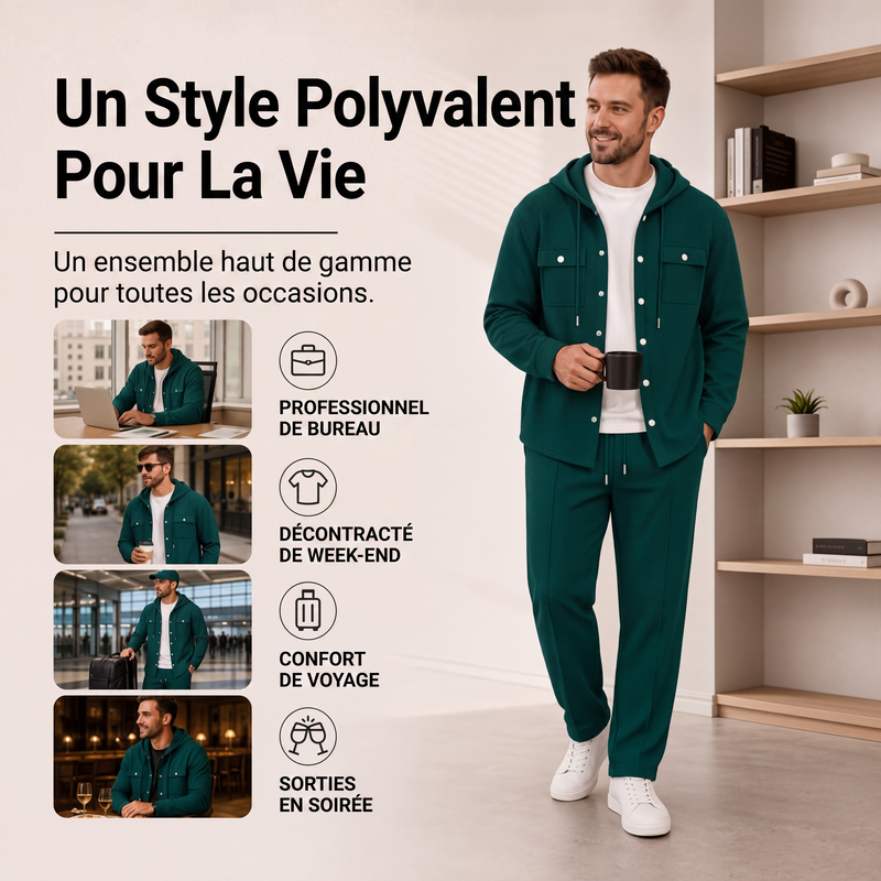 Ensemble veste à capuche en gaufre et pantalon décontracté pour homme