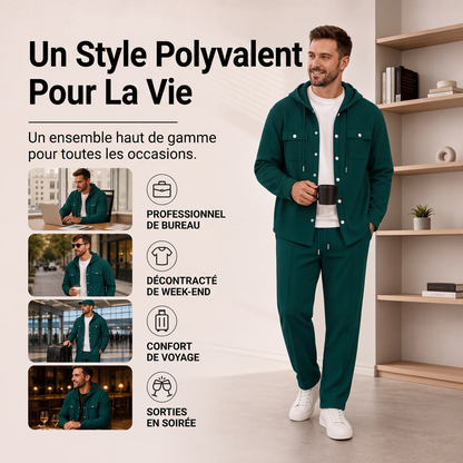 Ensemble veste à capuche en gaufre et pantalon décontracté pour homme