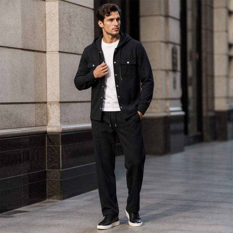 Ensemble veste à capuche en gaufre et pantalon décontracté pour homme