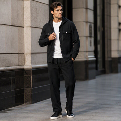 Ensemble veste à capuche en gaufre et pantalon décontracté pour homme
