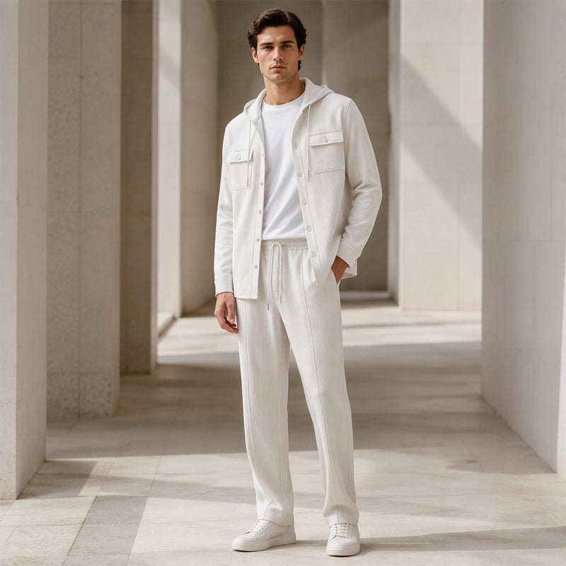 Ensemble veste à capuche en gaufre et pantalon décontracté pour homme