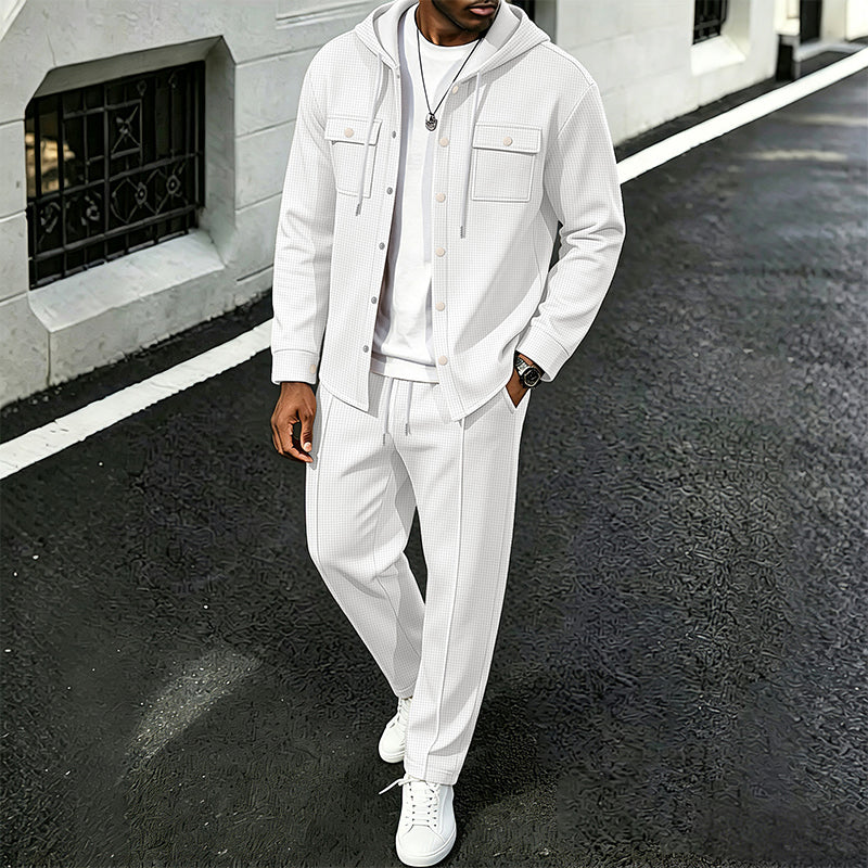 Ensemble veste à capuche en gaufre et pantalon décontracté pour homme