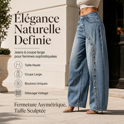 Jeans vintage à jambes larges et boutons latéraux pour femme